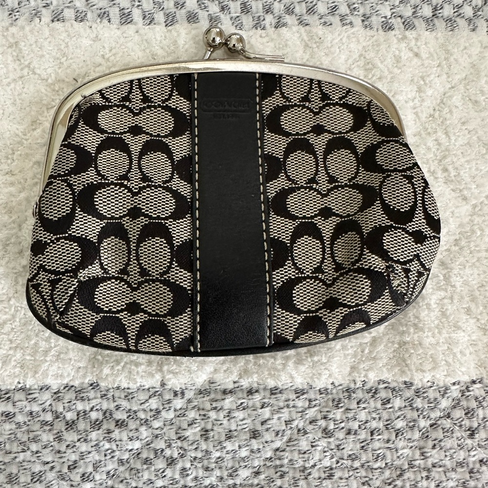 Coach Black/Gray Signature Coin Purse
